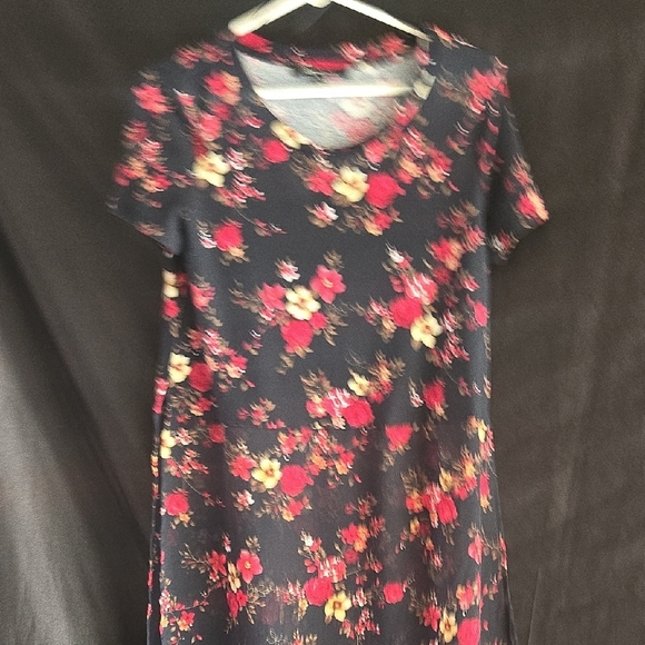 Sweet Rain Black Midi Dress with Red and Yellow Floral Design - Picture 4 of 6